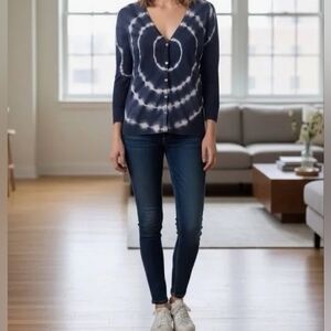 Tory Burch Blue and White Knit Cardigan